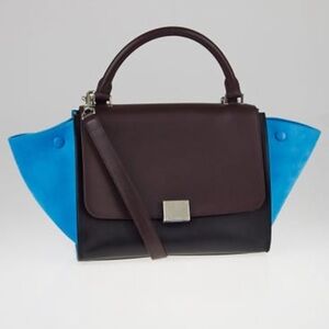 Celine Trapeze Medium Colorblock Brown Black Teal Suede Wings Phoebe Philo Era